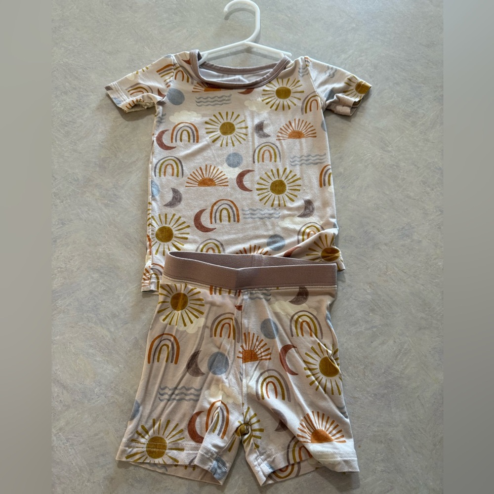 Little Sleepies Cream Pajama Set with Sun and Rainbow Print
